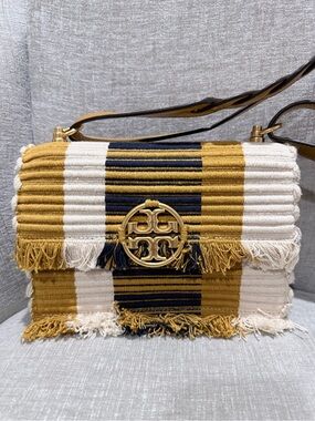 Tory Burch Mustard, Black Fringe Shoulder Bag